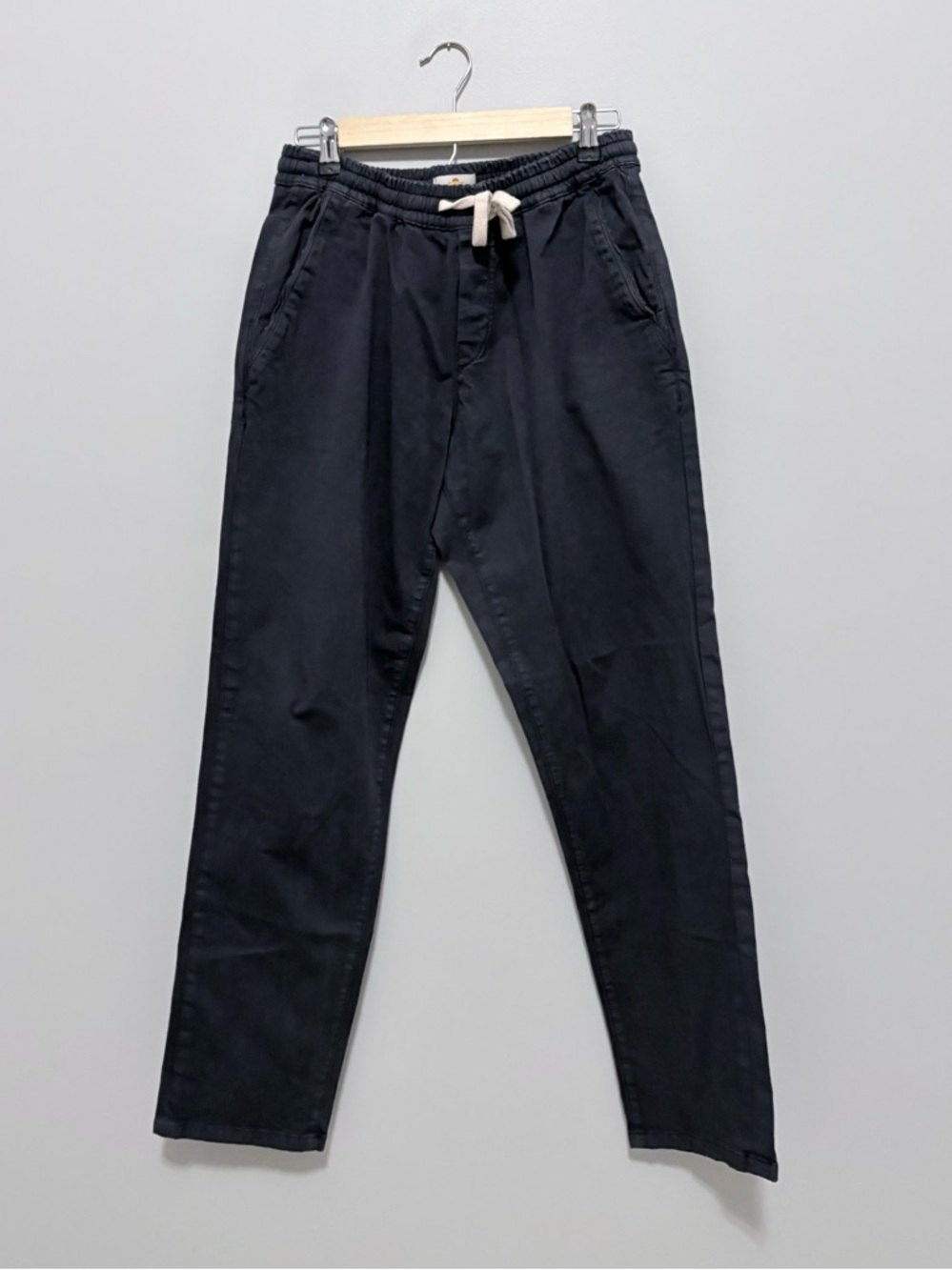 Marine Layer Washed Navy Casual Straight Leg Drawstring Cotton Blend Pants